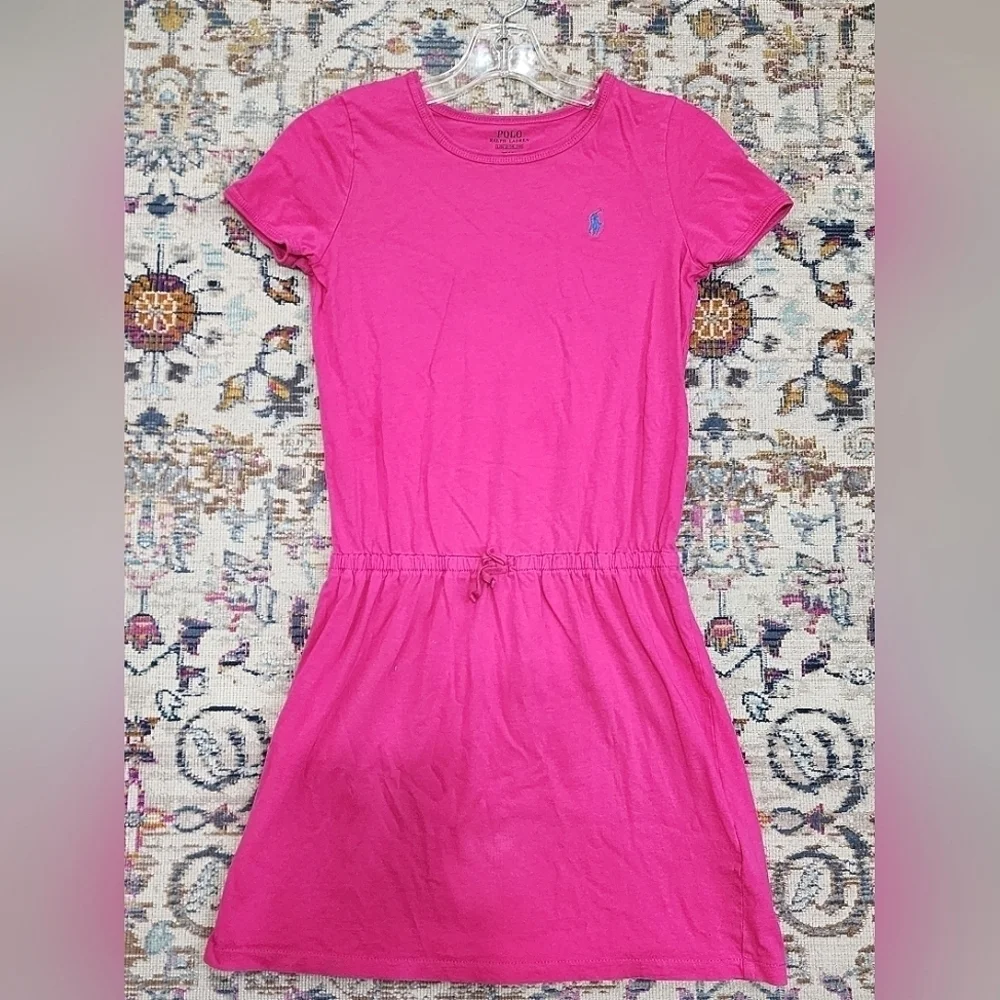 Polo Ralph Lauren Pink  Shirt Dress Waist Ties, sz 12/14